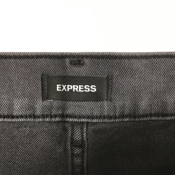 NWT EXPRESS Gray Mom Jean Super High Waist Step Fray Hem Distressed Jeans - Picture 2 of 12